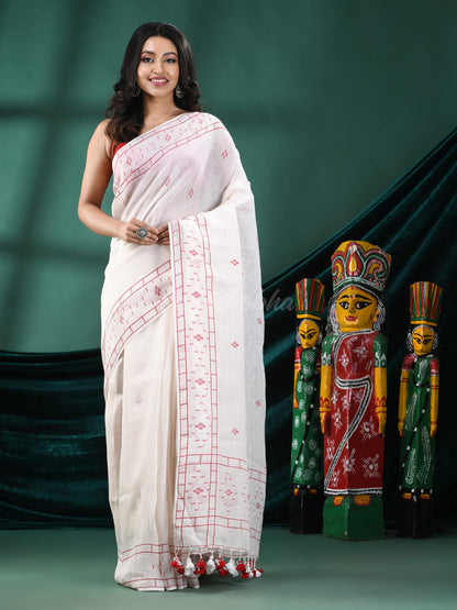 White Linen Handloom Saree