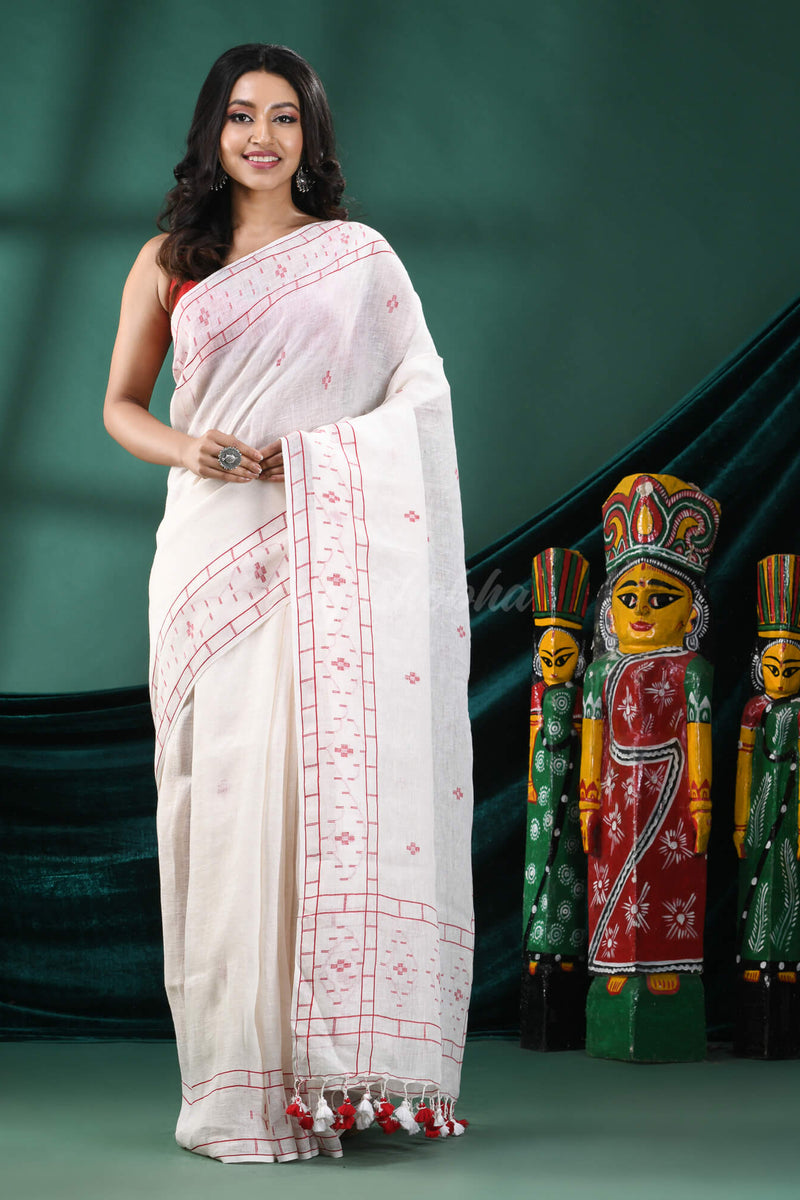 White Linen Handloom Saree