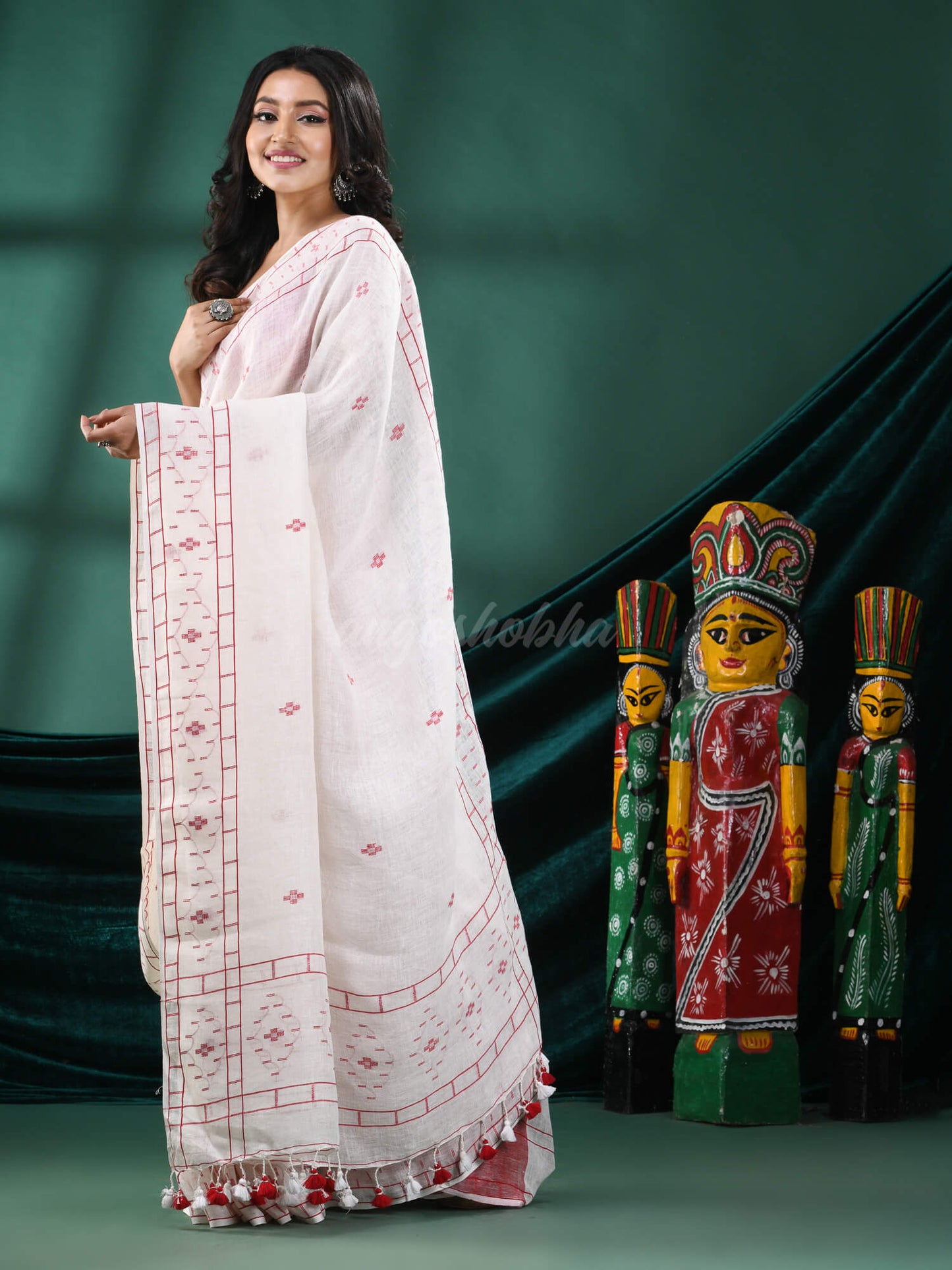 White Linen Handloom Saree