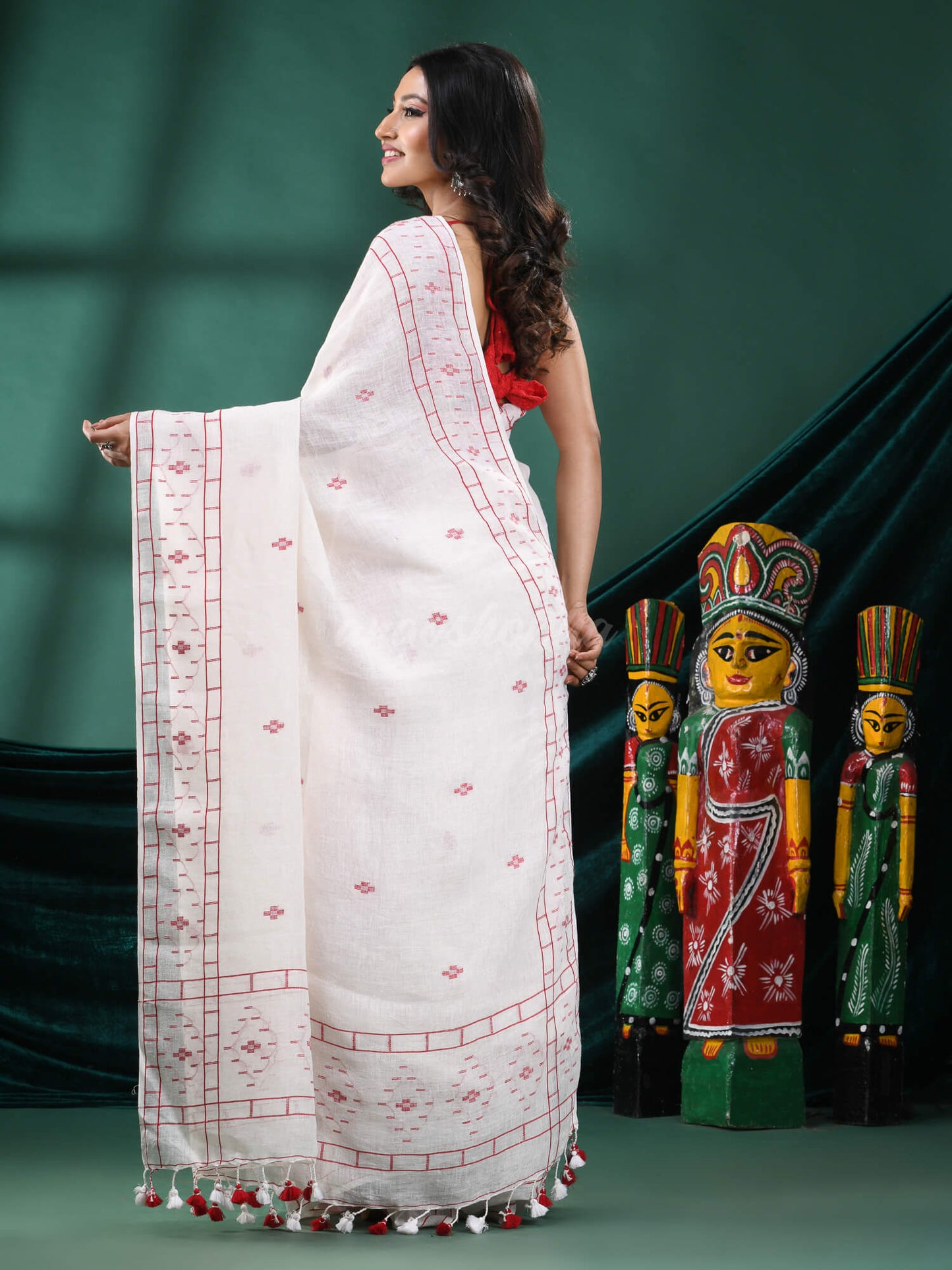 White Linen Handloom Saree