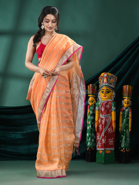 Peach Linen Handloom Saree