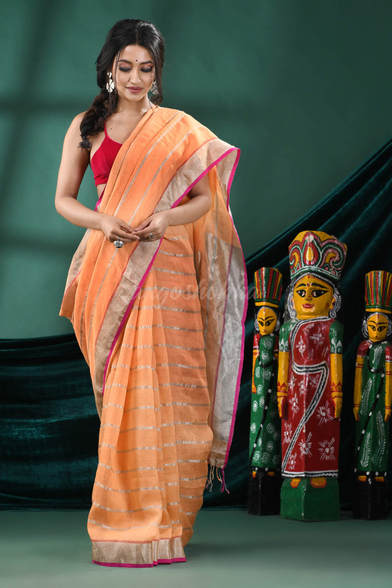 Peach Linen Handloom Saree