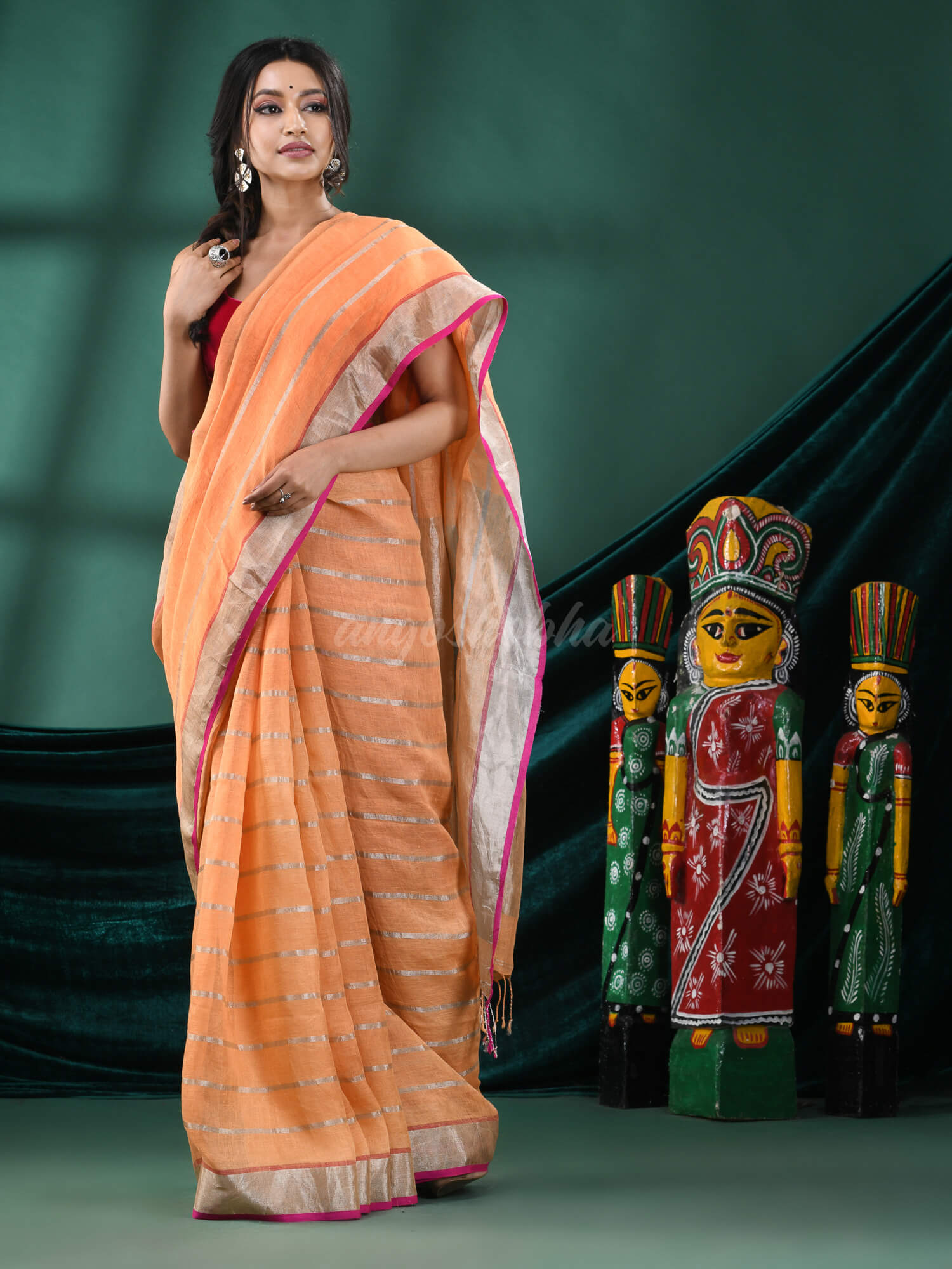 Peach Linen Handloom Saree