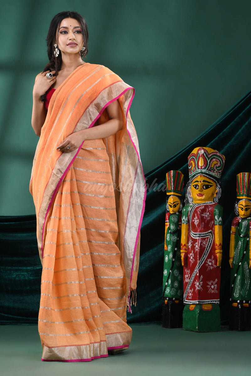 Peach Linen Handloom Saree