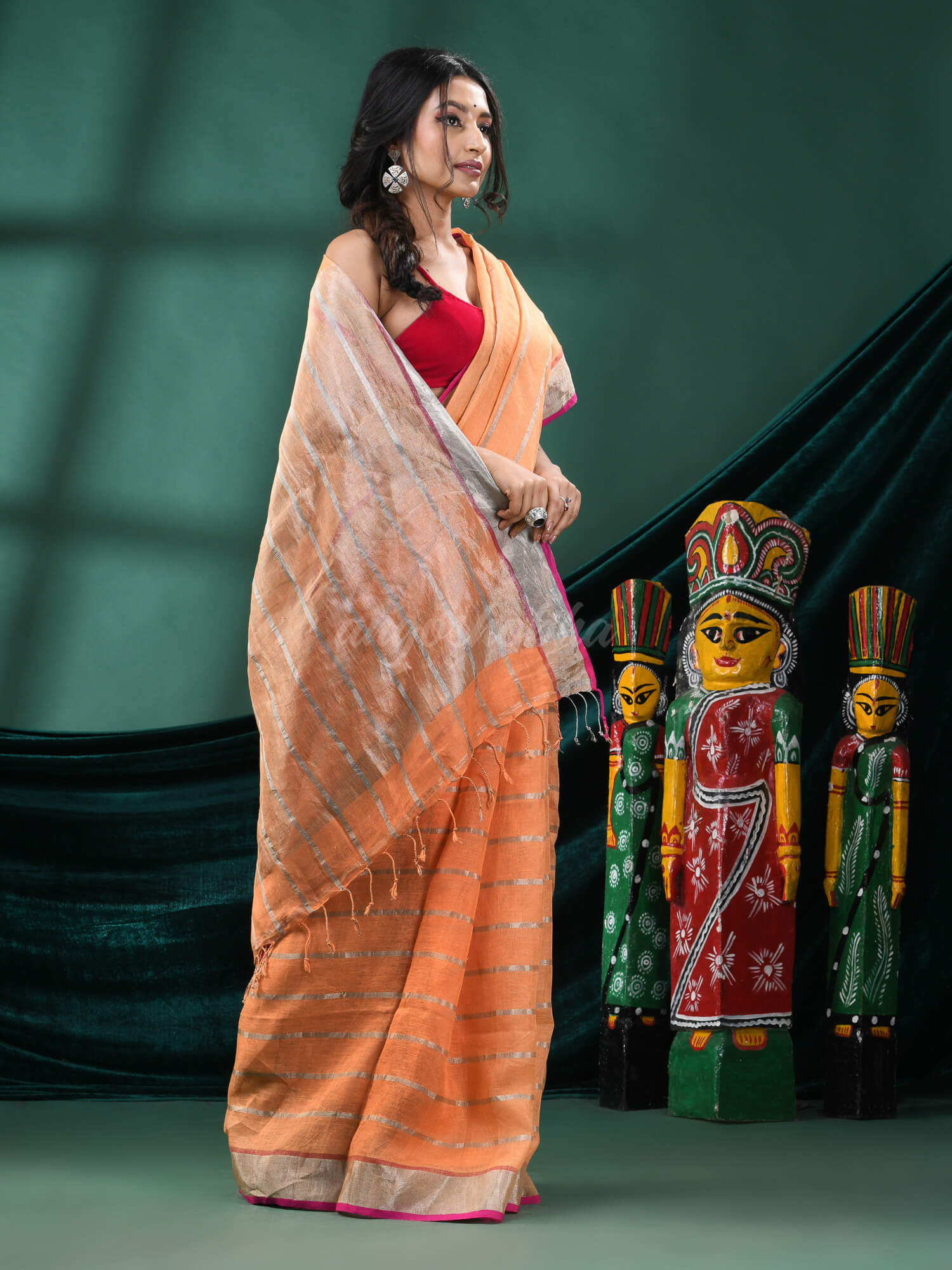 Peach Linen Handloom Saree