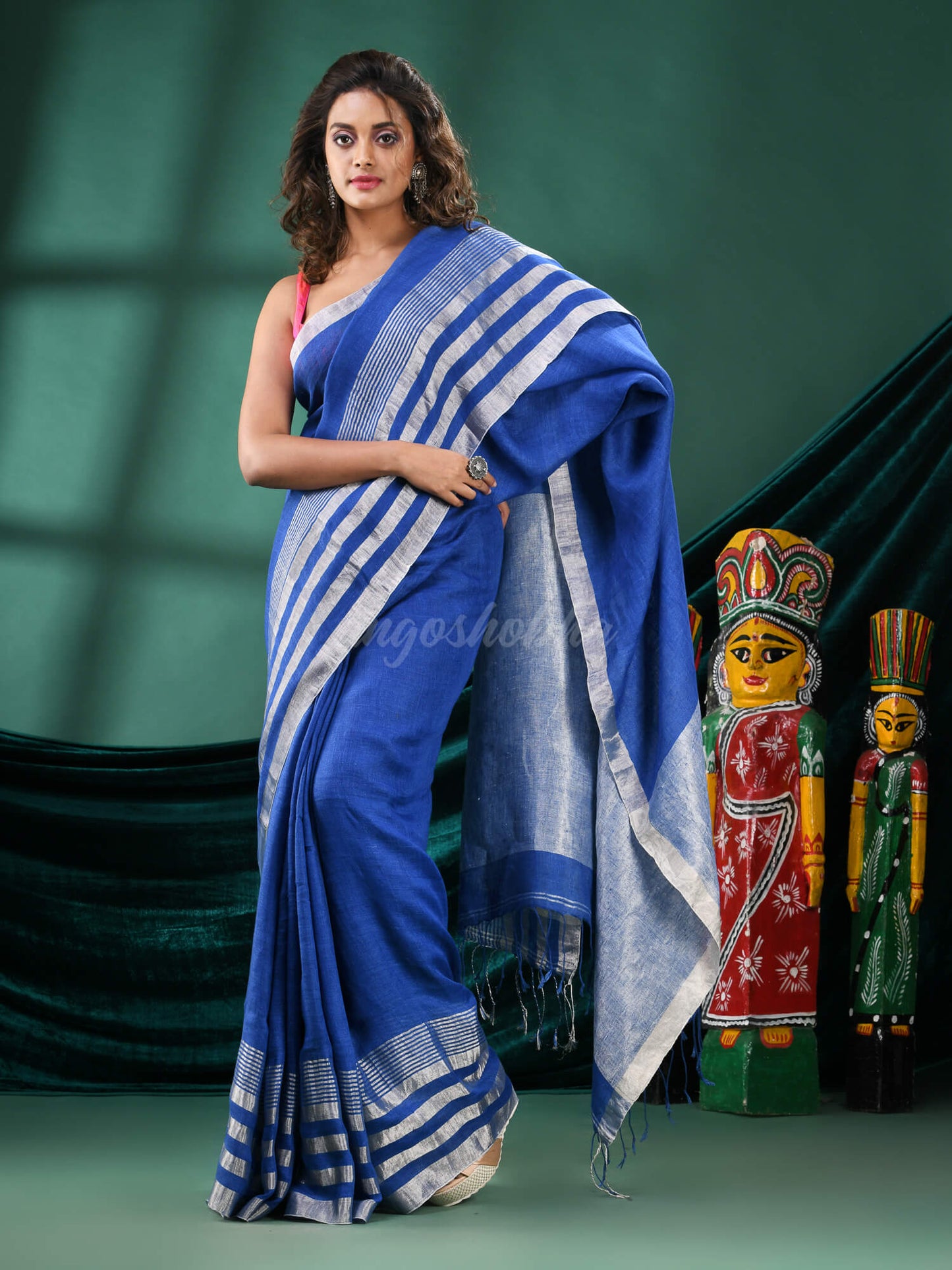 Blue Linen Handloom Saree