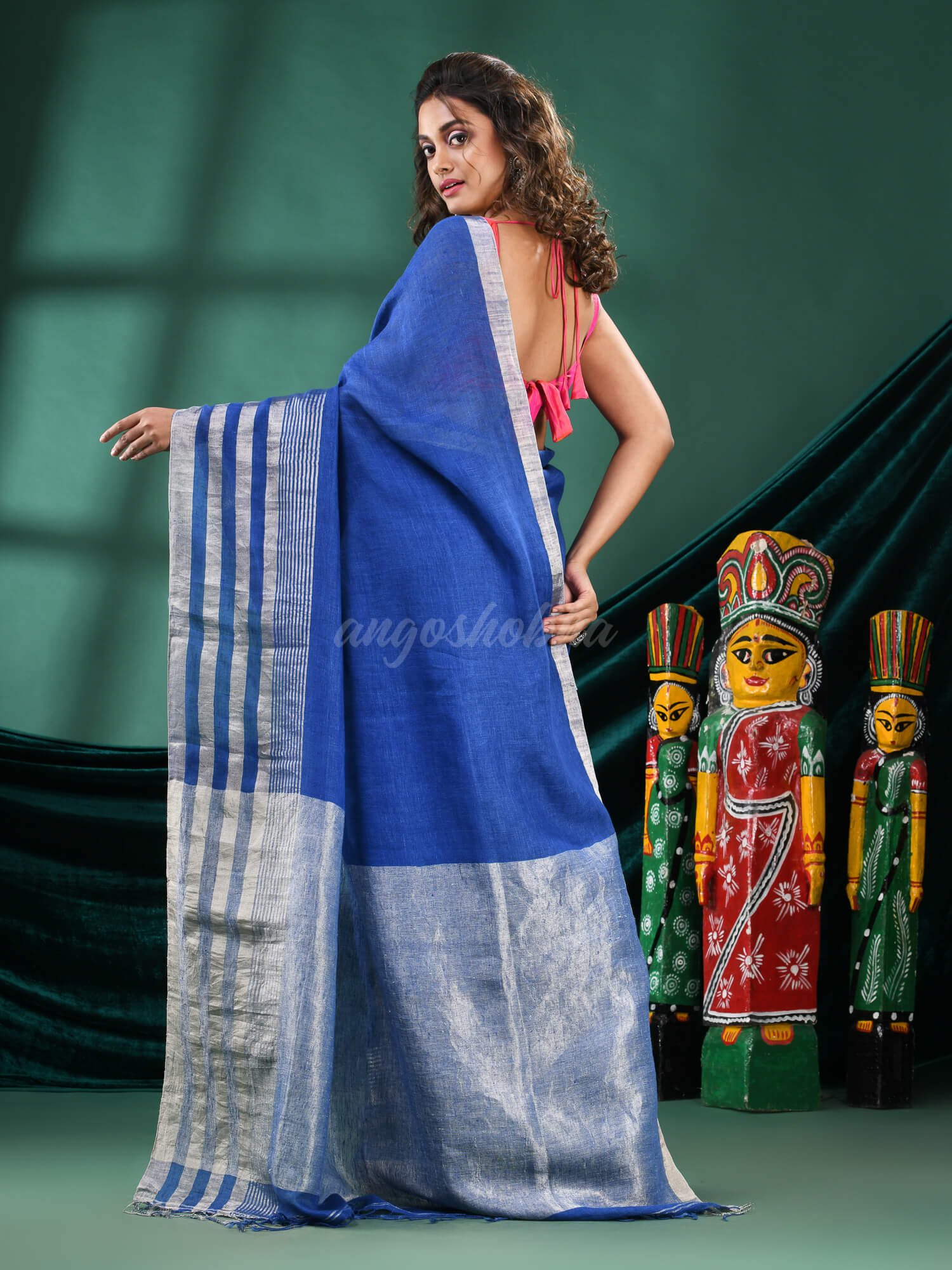 Blue Linen Handloom Saree