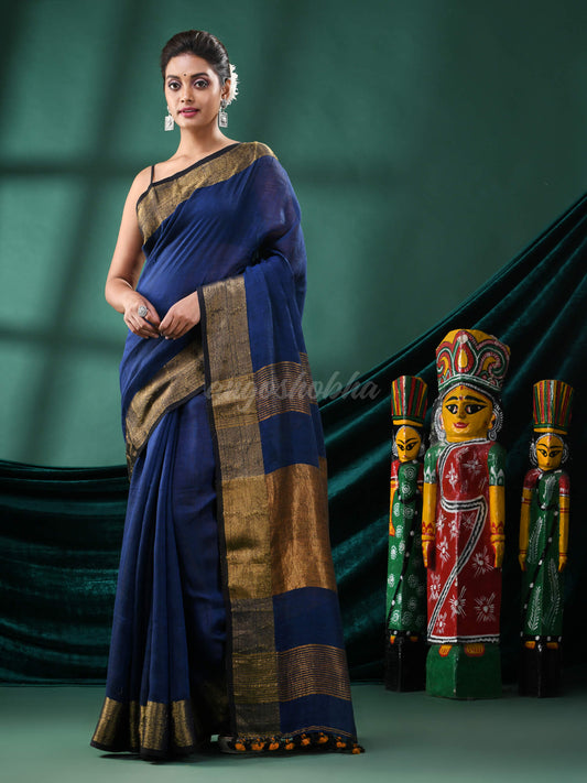 Blue Linen Handloom Saree