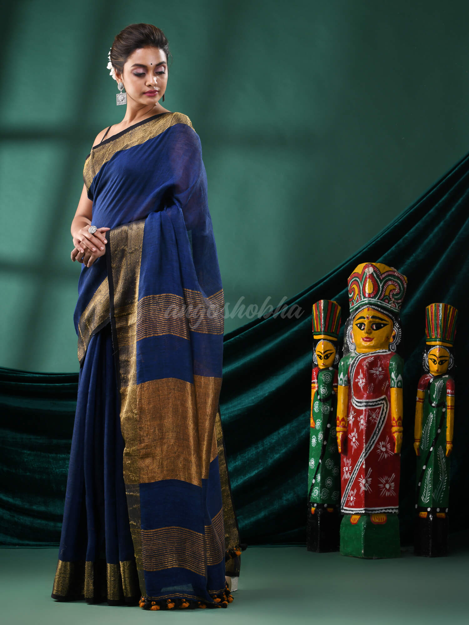 Blue Linen Handloom Saree