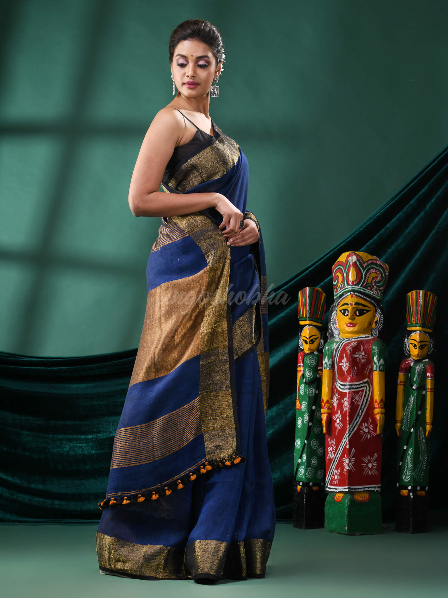Blue Linen Handloom Saree