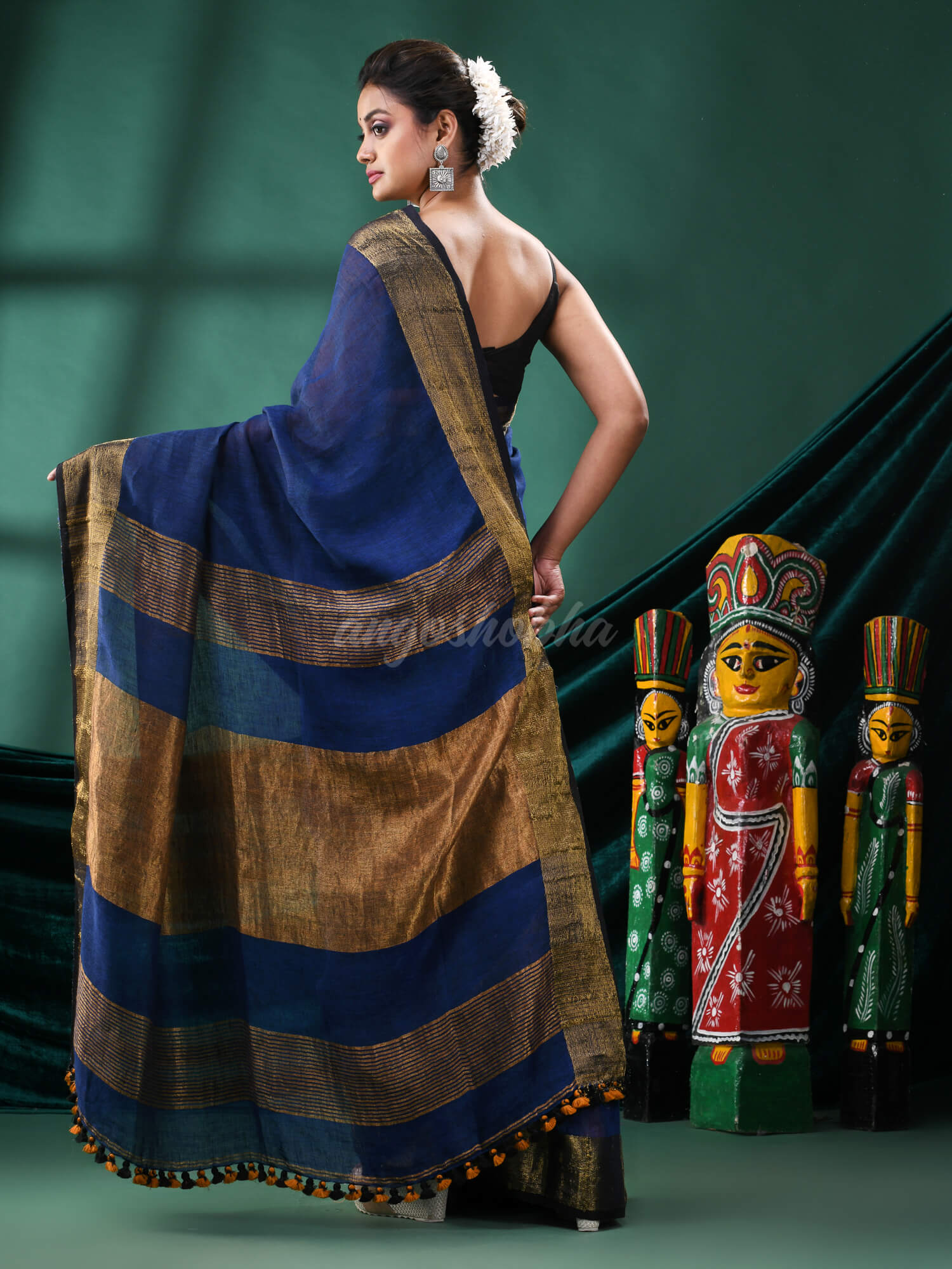 Blue Linen Handloom Saree