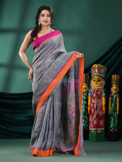 Grey Linen Handloom Saree