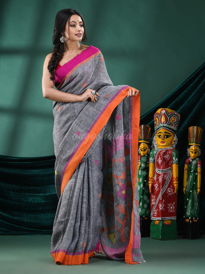 Grey Linen Handloom Saree