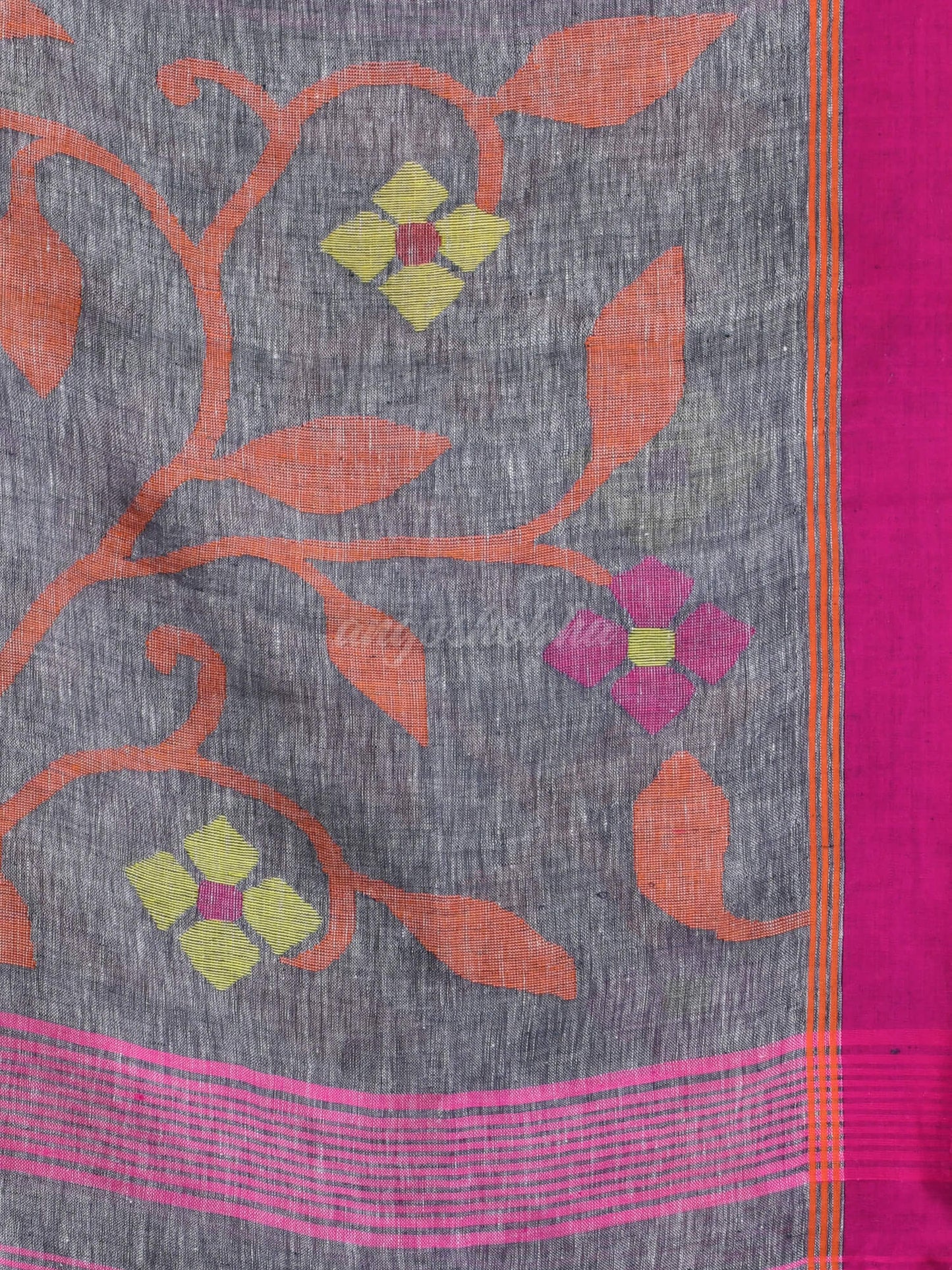 Grey Linen Handloom Saree