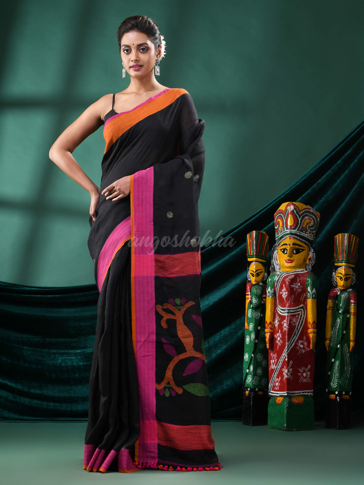 Black Linen Handloom Saree