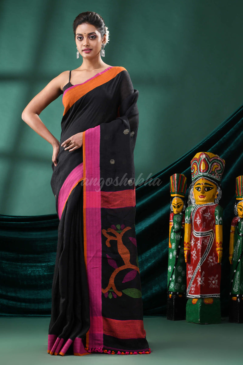Black Linen Handloom Saree