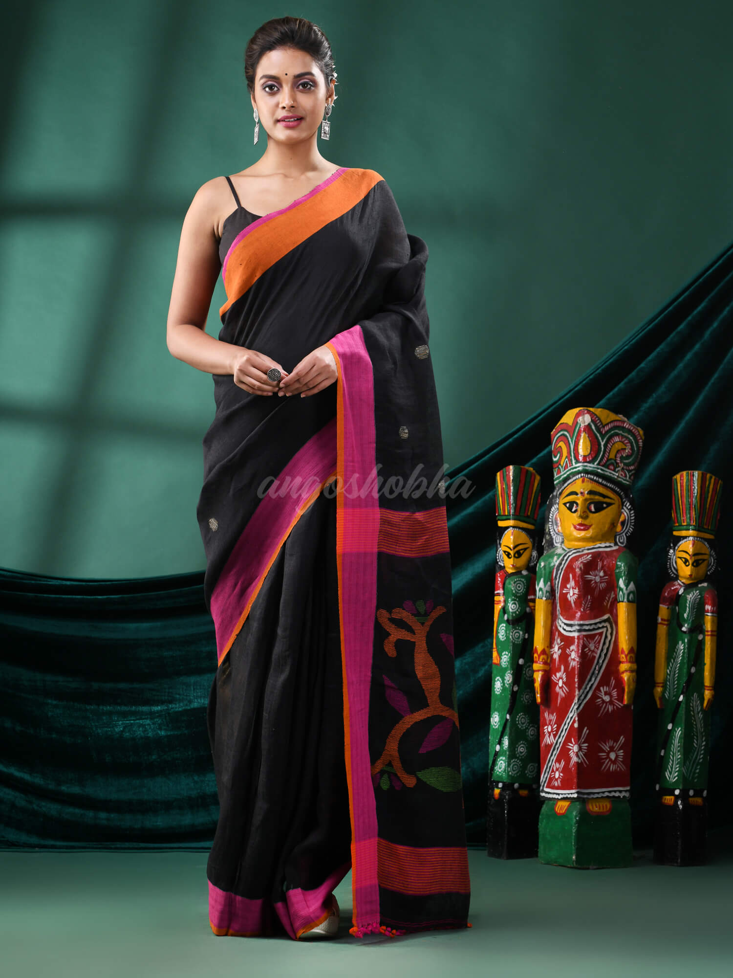 Black Linen Handloom Saree