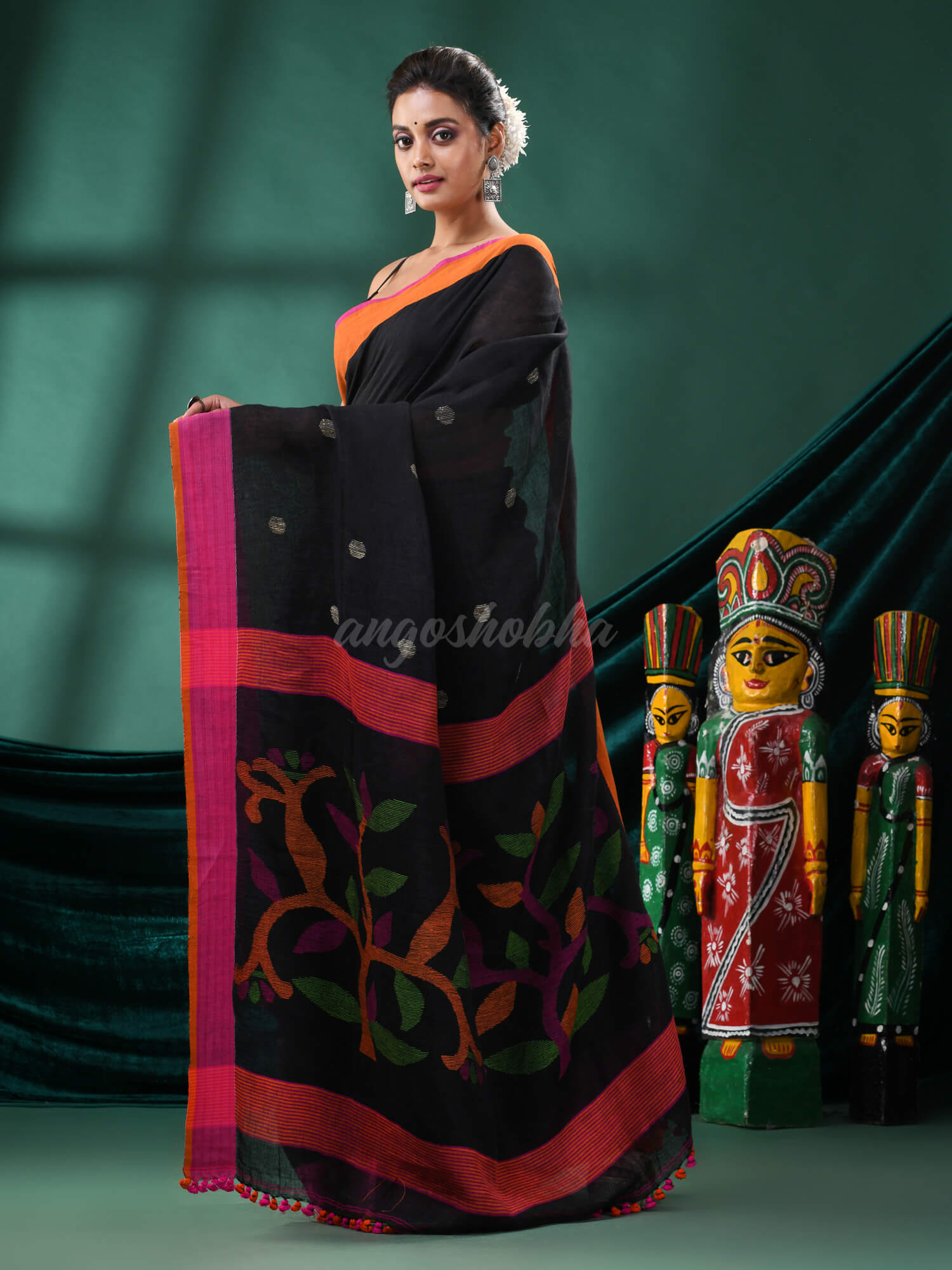 Black Linen Handloom Saree