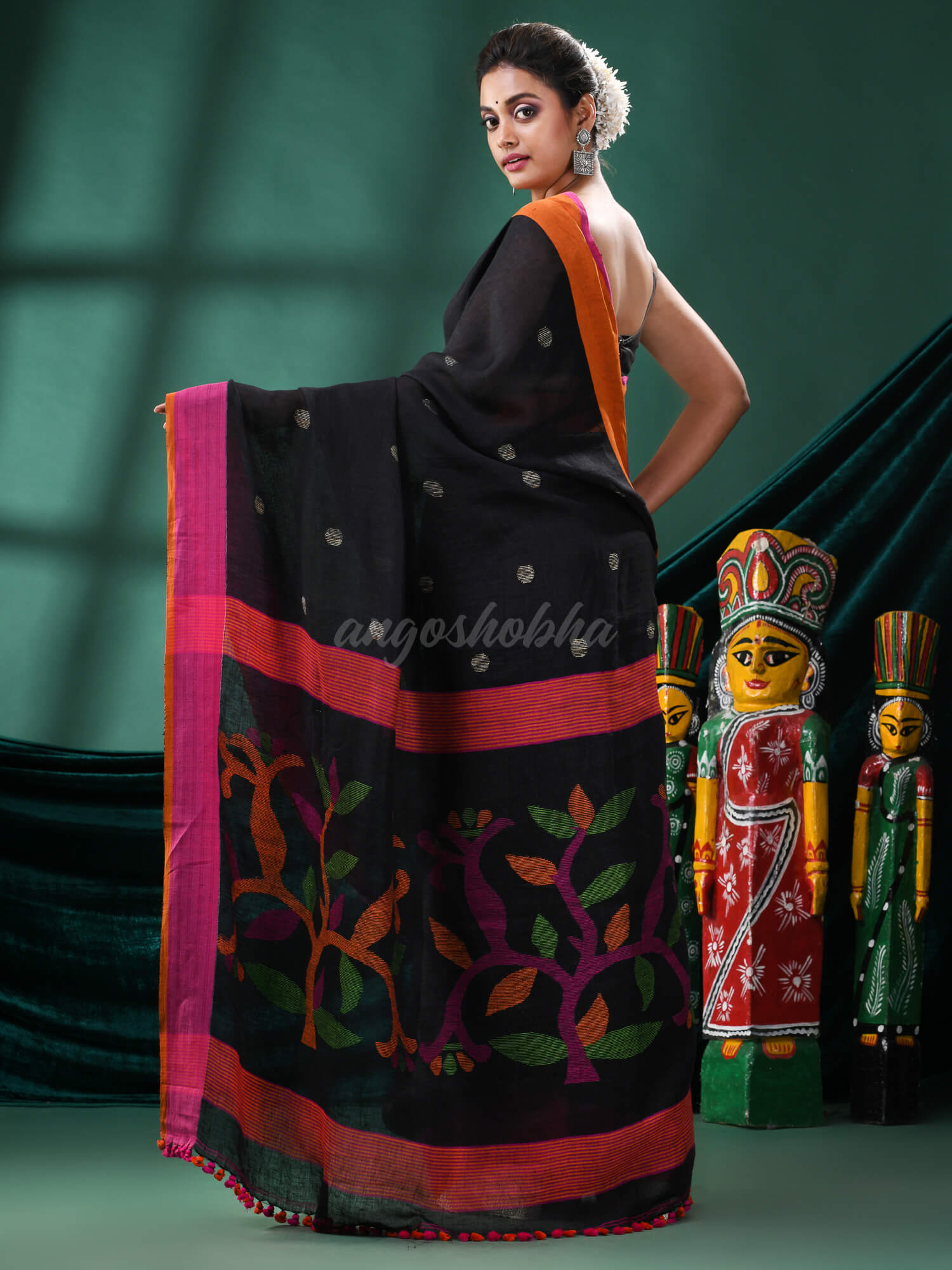 Black Linen Handloom Saree