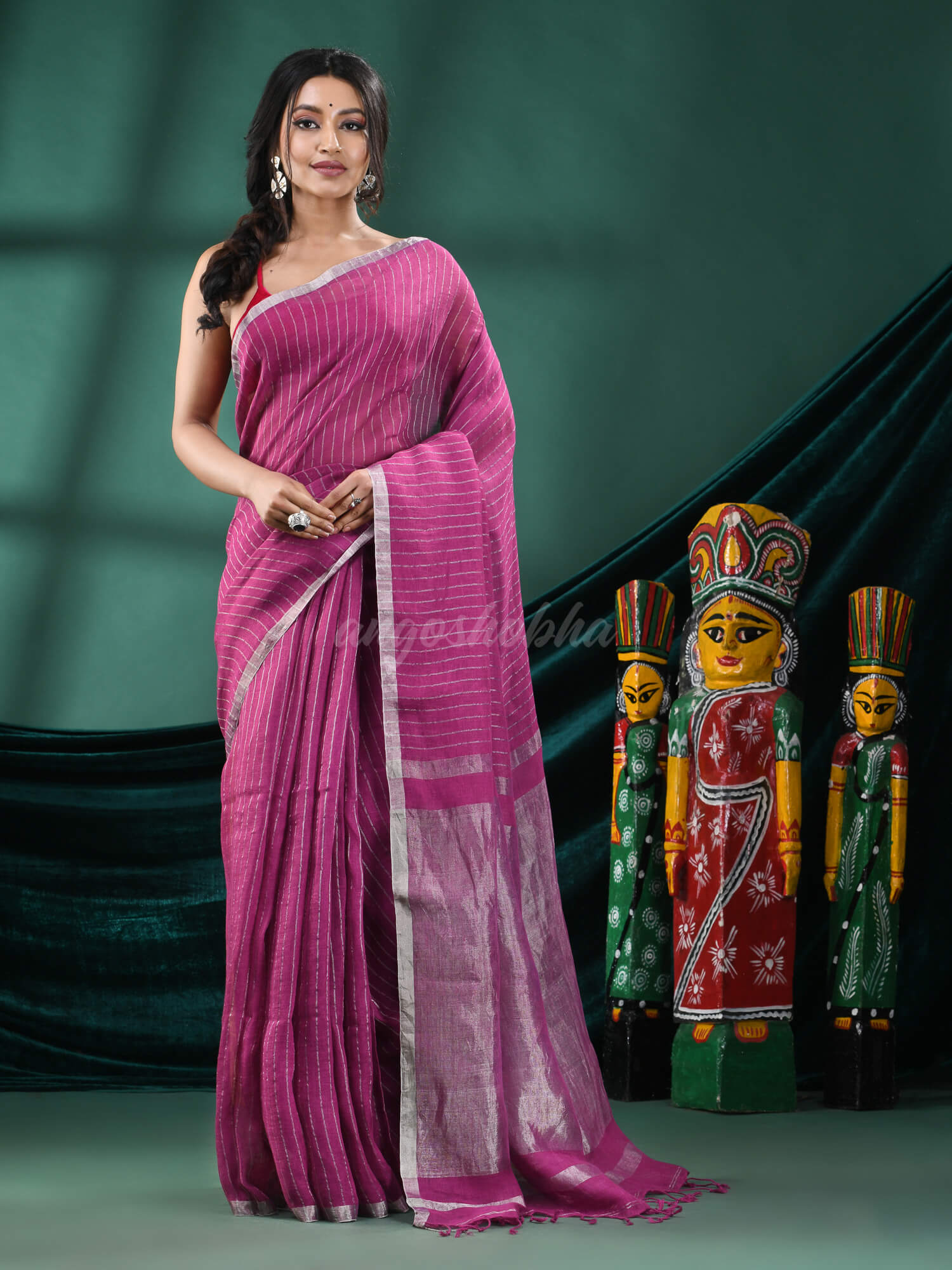 Magenta Linen Handloom Saree