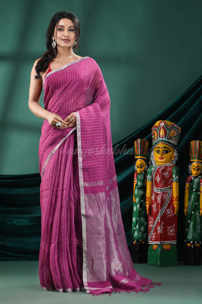Magenta Linen Handloom Saree