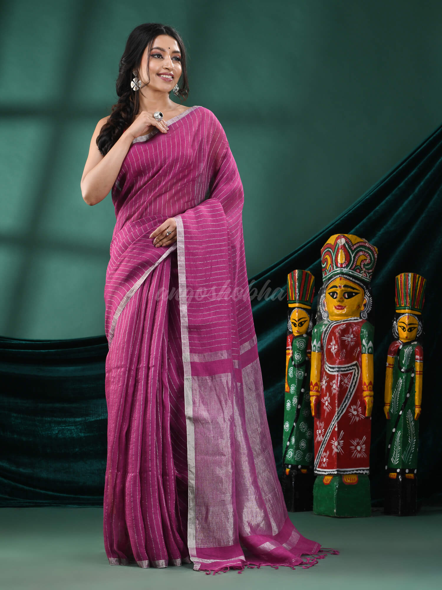Magenta Linen Handloom Saree