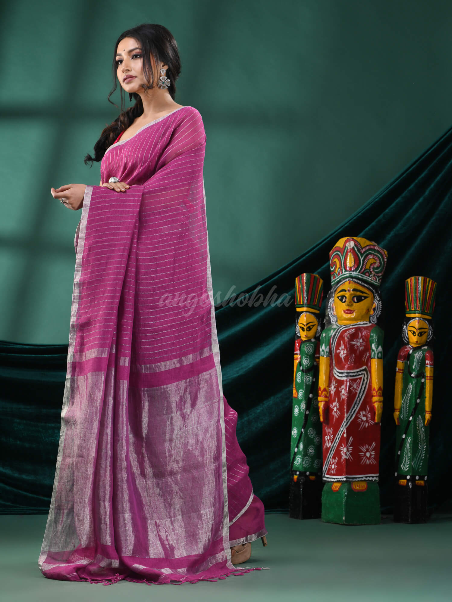 Magenta Linen Handloom Saree