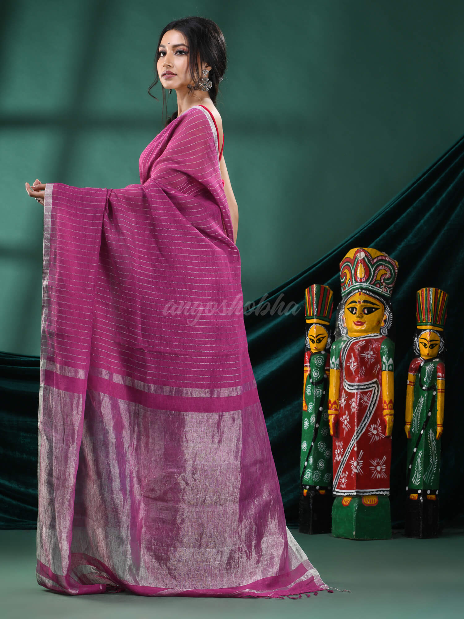 Magenta Linen Handloom Saree