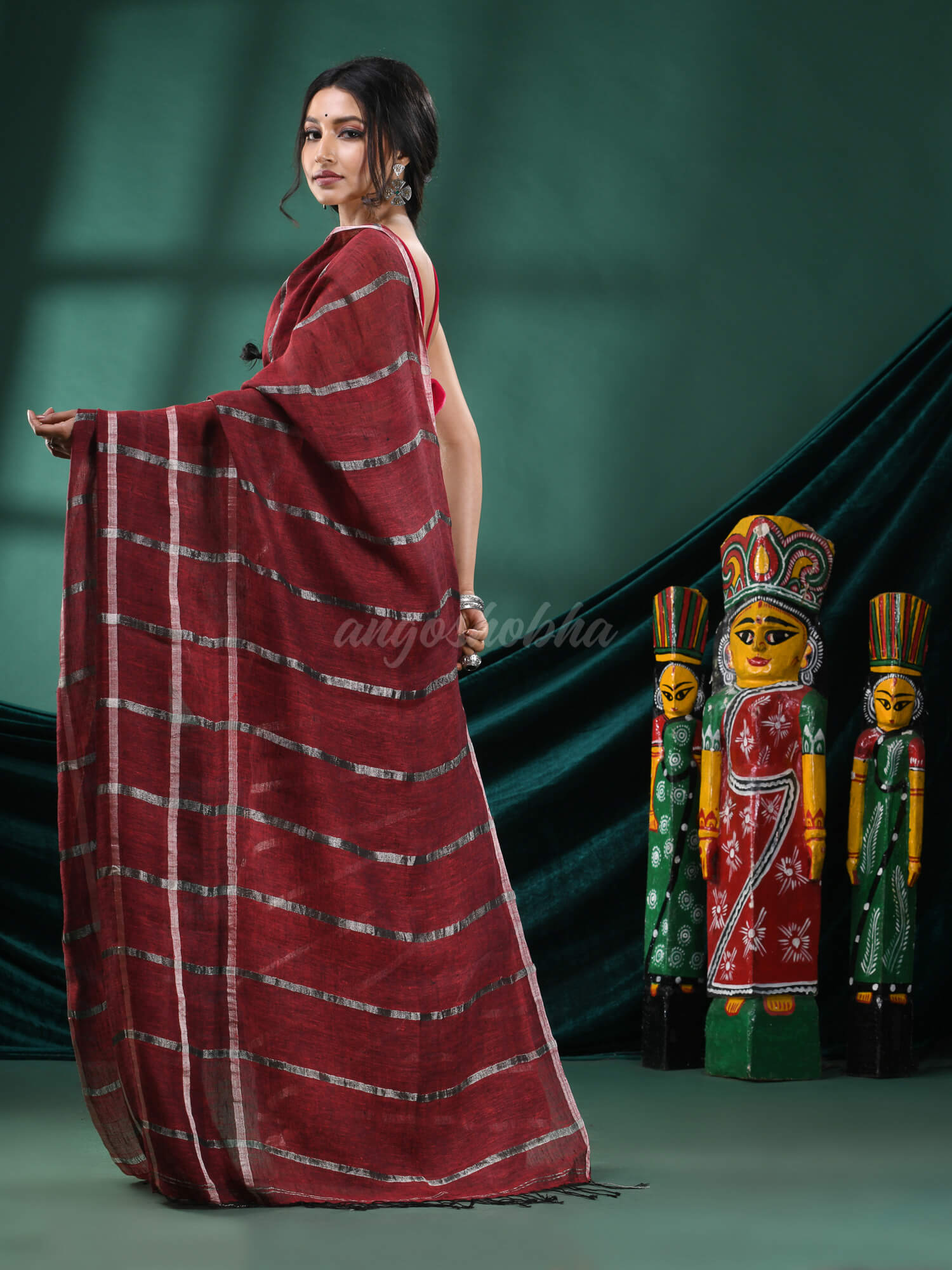 Maroon Linen Handloom Saree