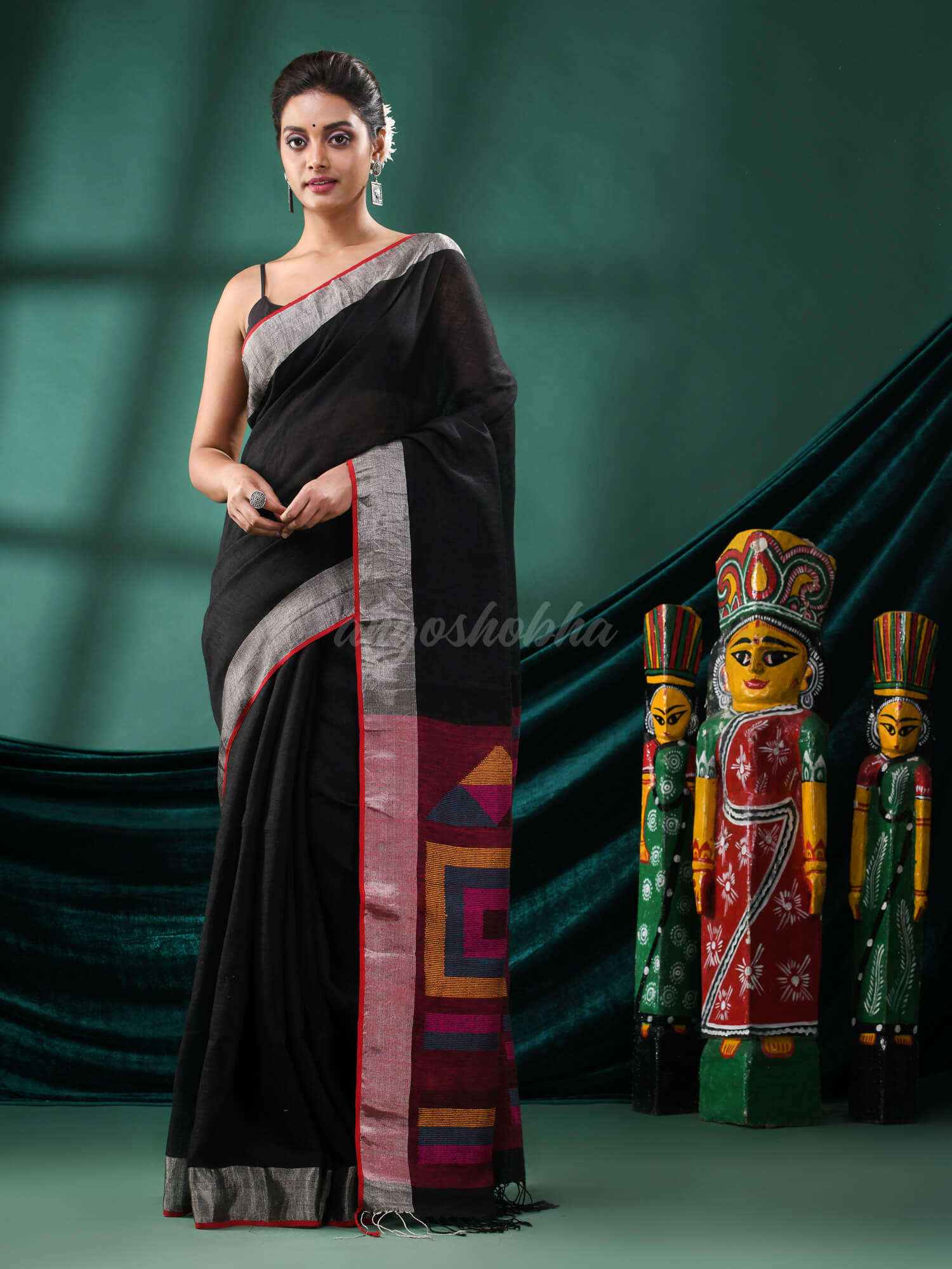 Black Linen Handloom Saree