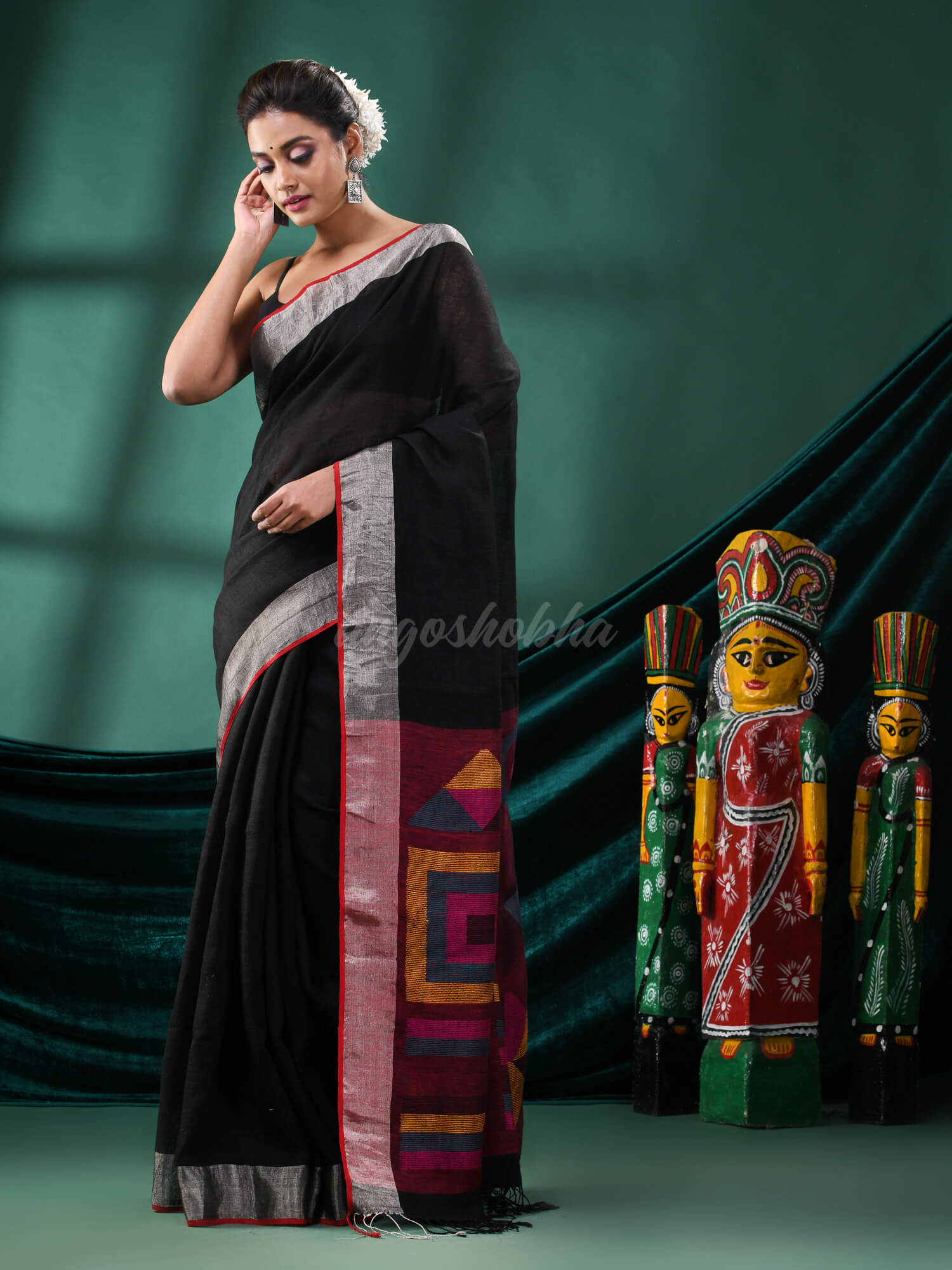 Black Linen Handloom Saree