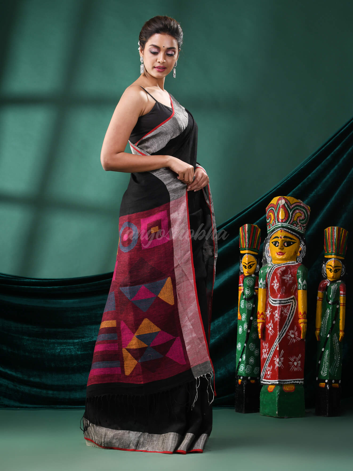 Black Linen Handloom Saree
