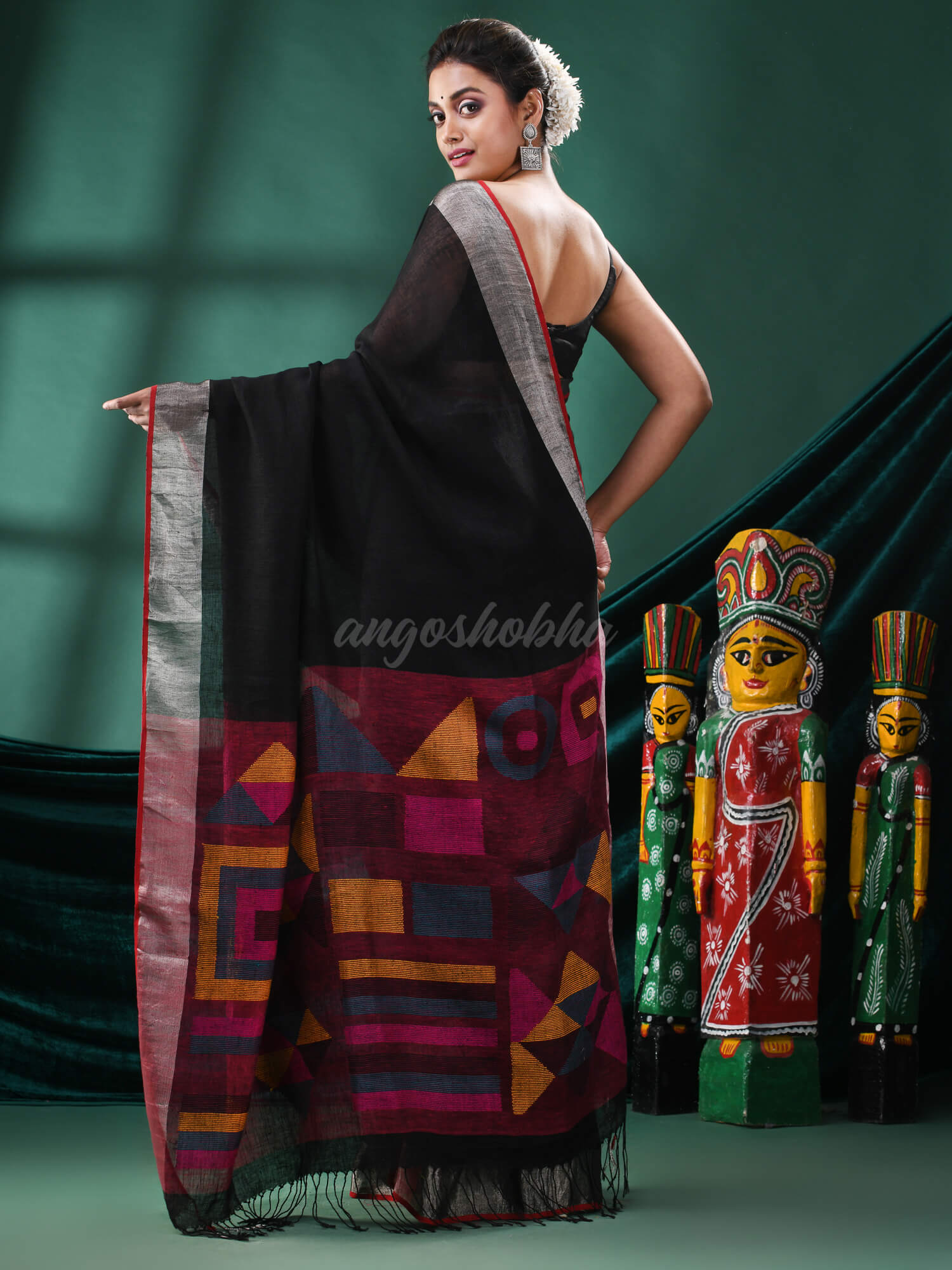 Black Linen Handloom Saree