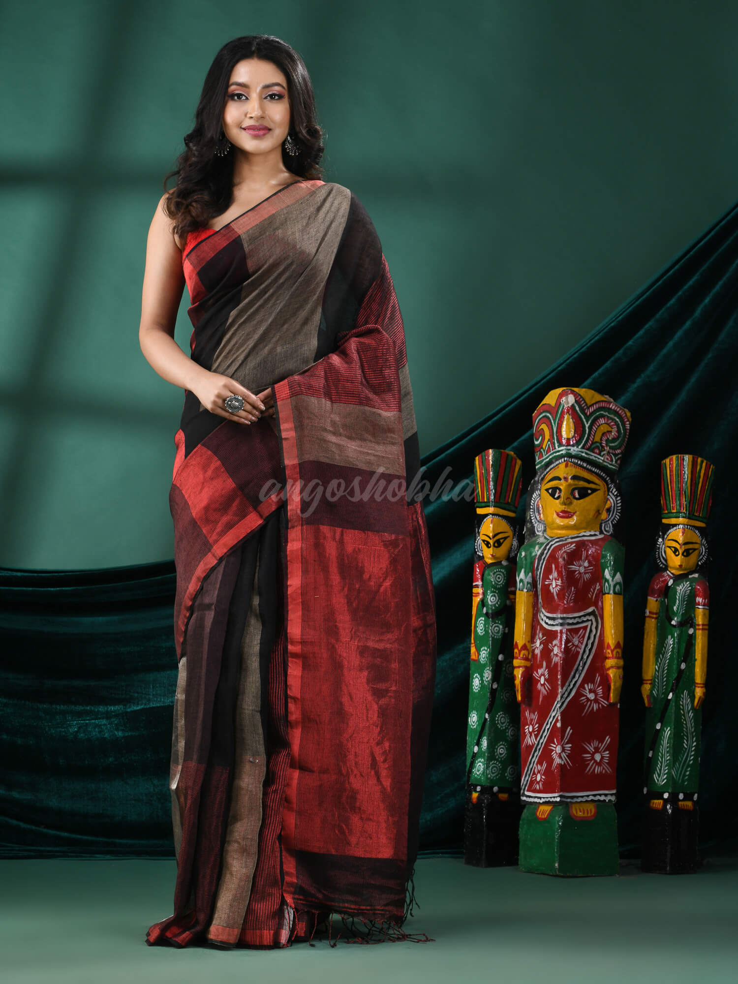 Multicolour Linen Handloom Saree