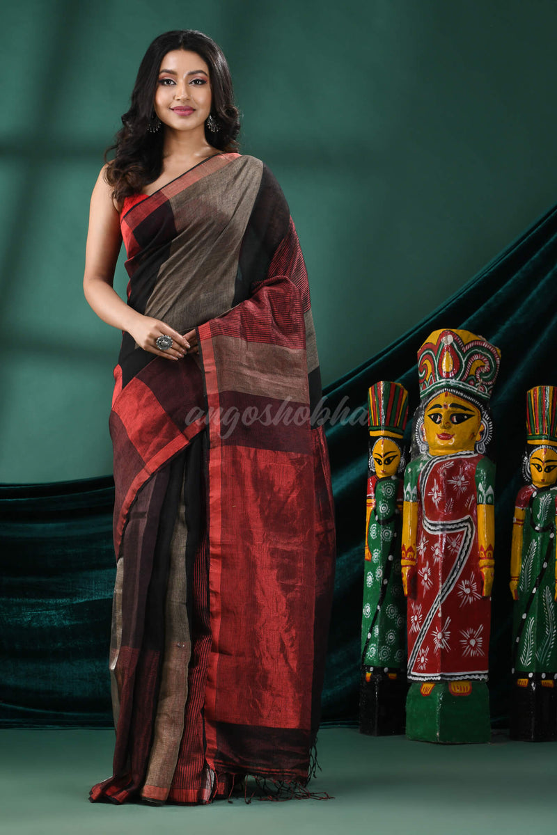 Multicolour Linen Handloom Saree