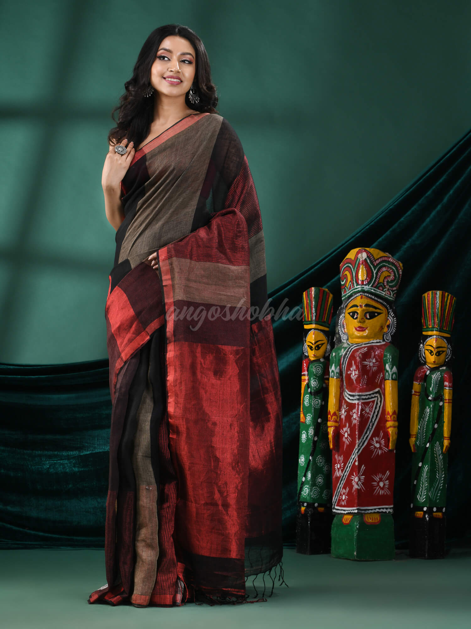Multicolour Linen Handloom Saree
