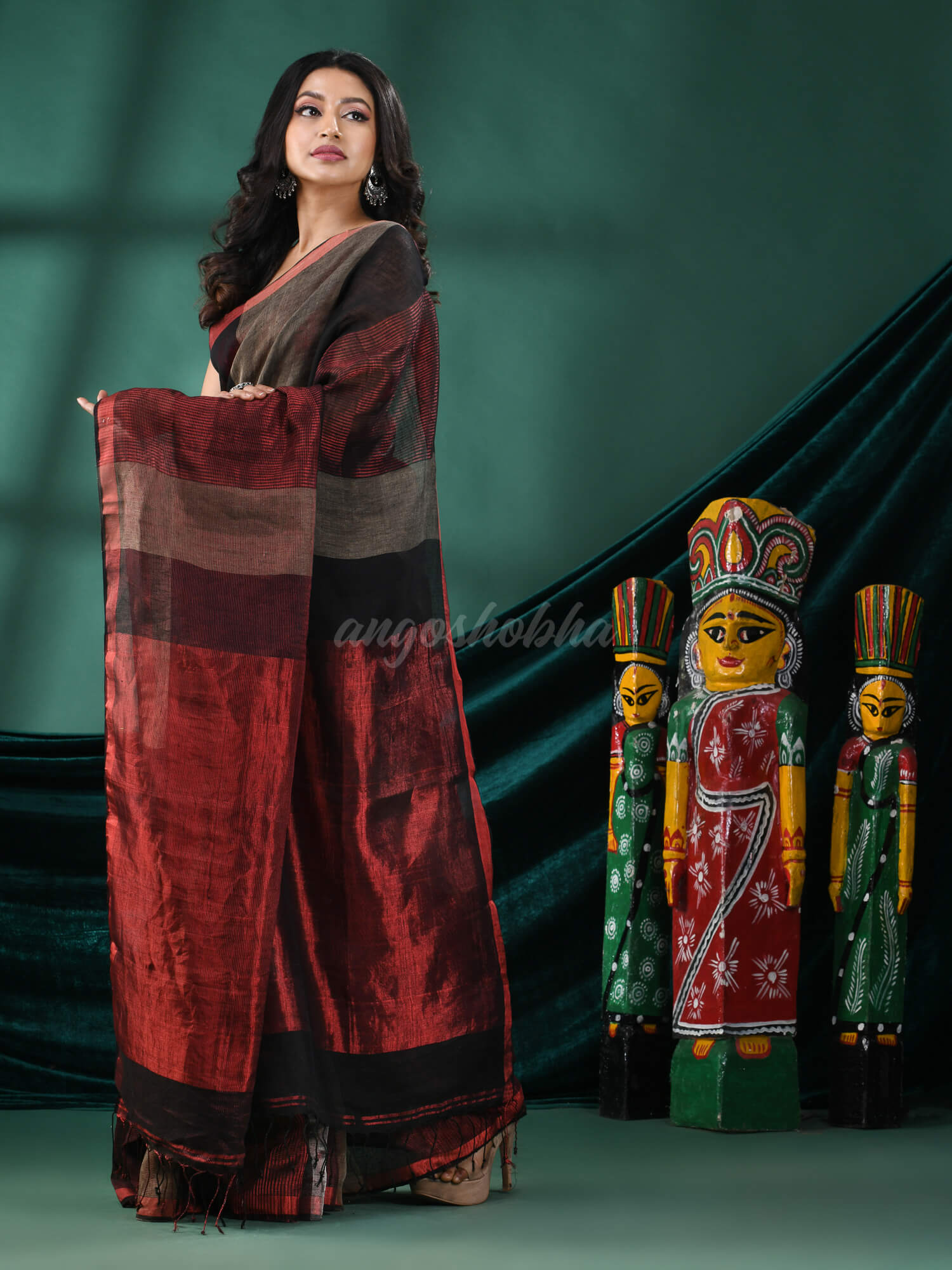 Multicolour Linen Handloom Saree