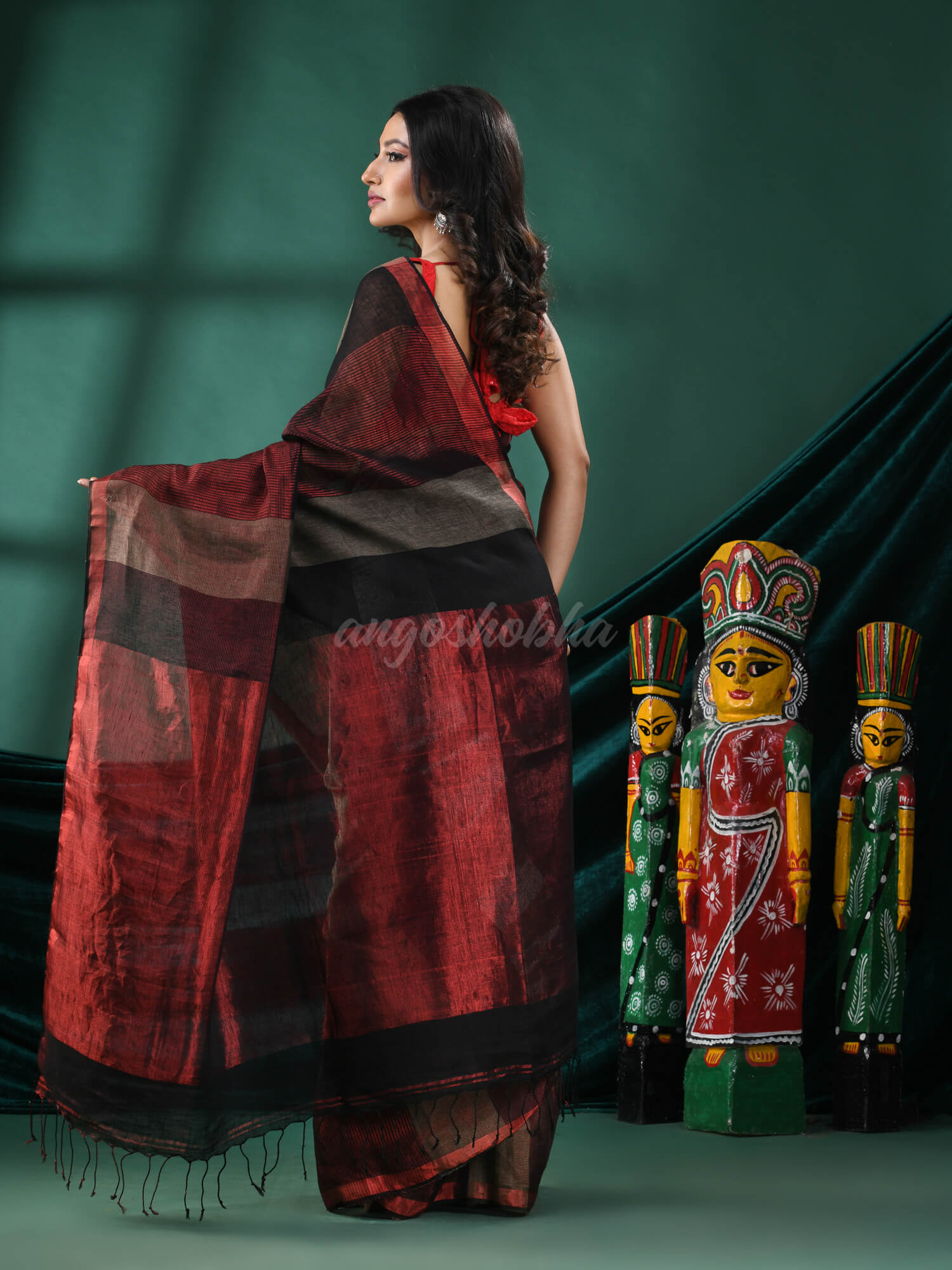 Multicolour Linen Handloom Saree