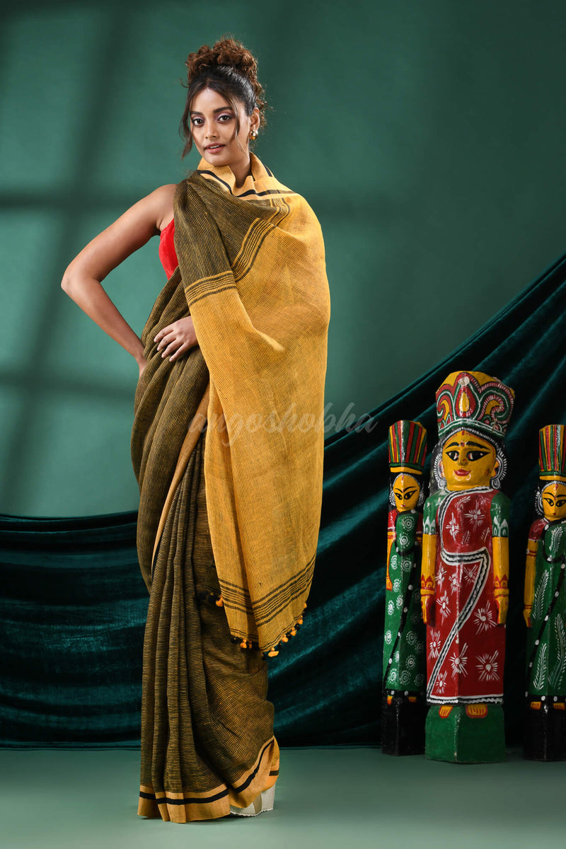 Black Linen Handloom Saree