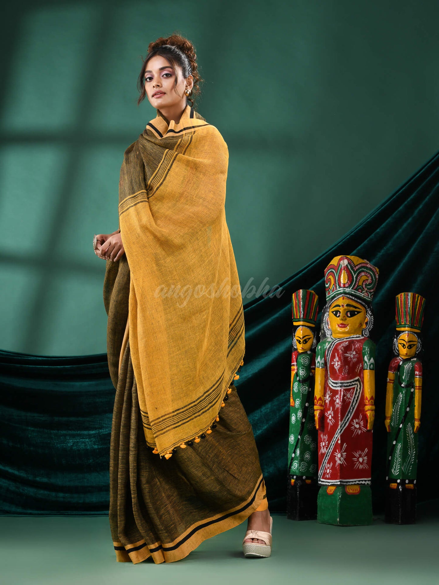 Black Linen Handloom Saree