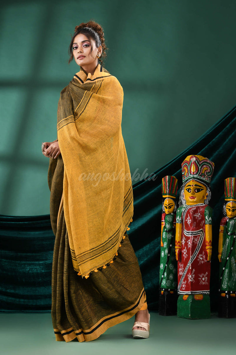 Black Linen Handloom Saree