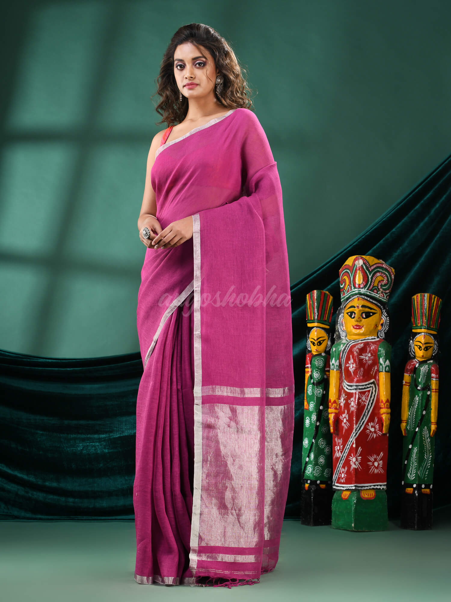 Magenta Linen Handloom Saree