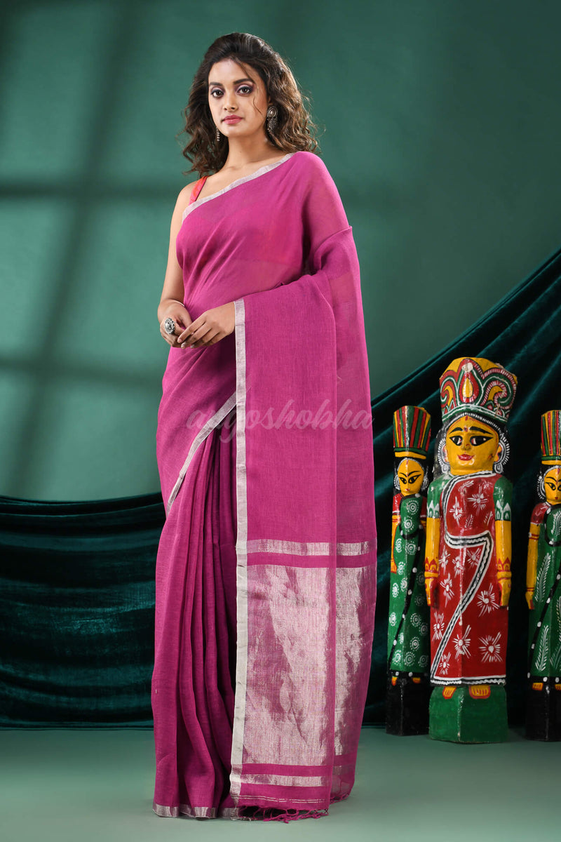 Magenta Linen Handloom Saree