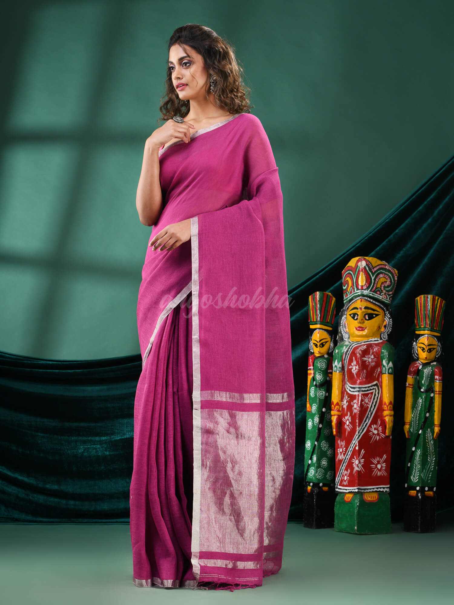 Magenta Linen Handloom Saree