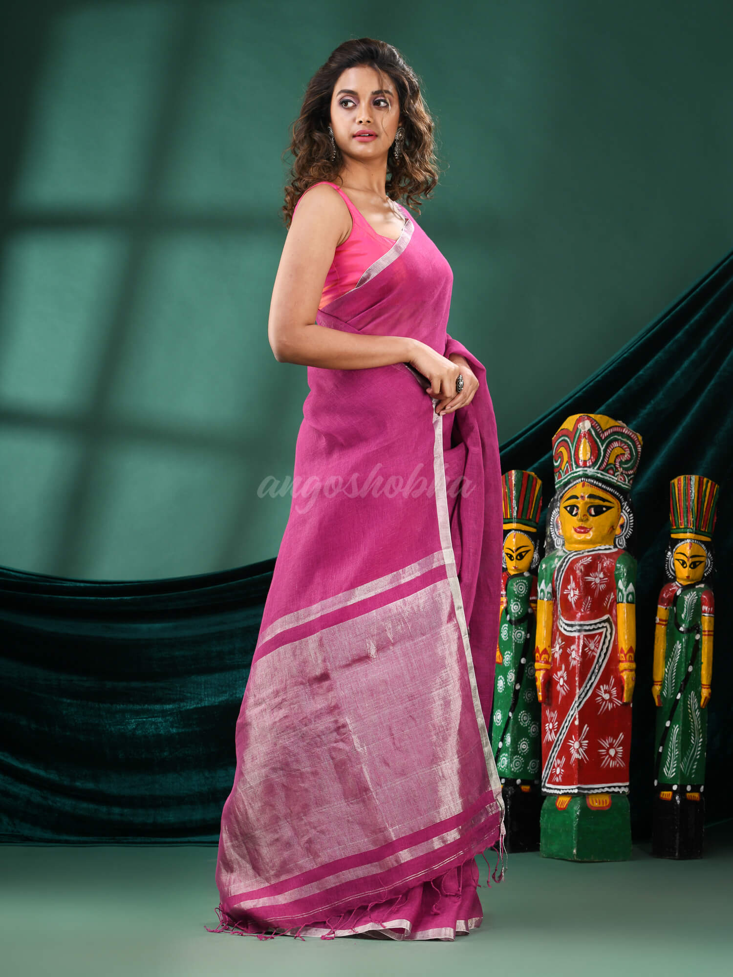 Magenta Linen Handloom Saree