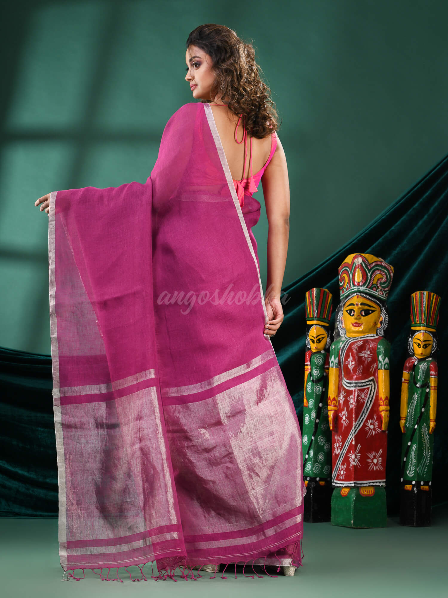 Magenta Linen Handloom Saree