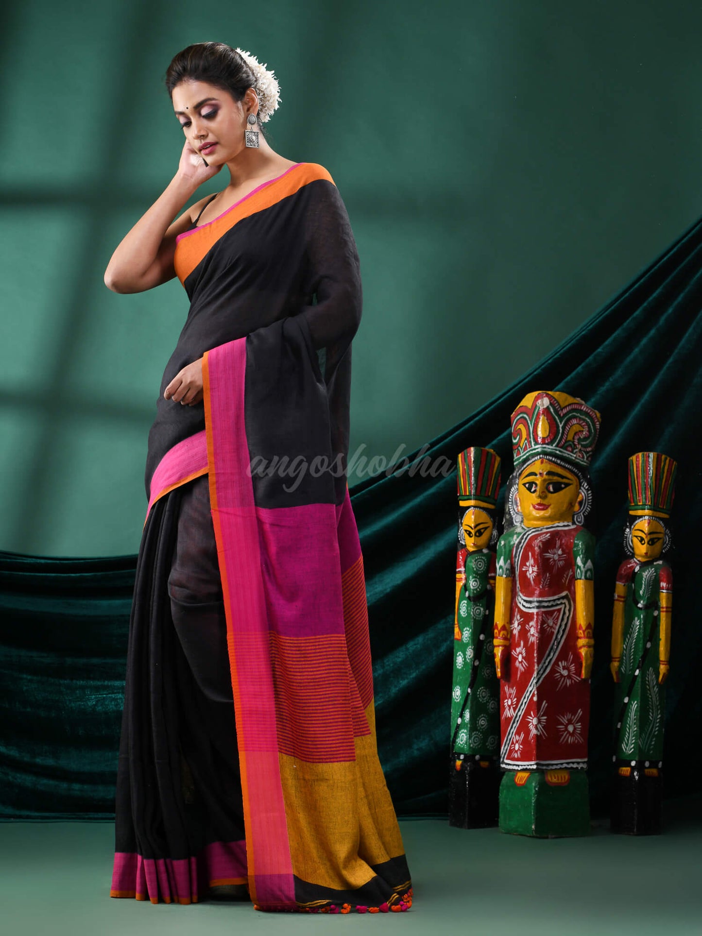 Black Linen Handloom Saree