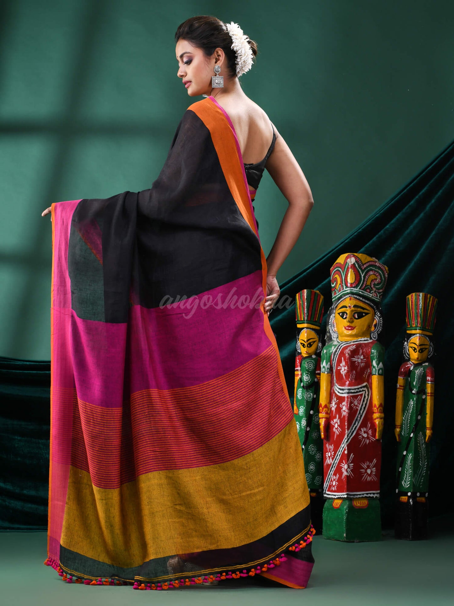 Black Linen Handloom Saree