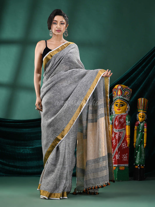 Grey Linen Handloom Saree