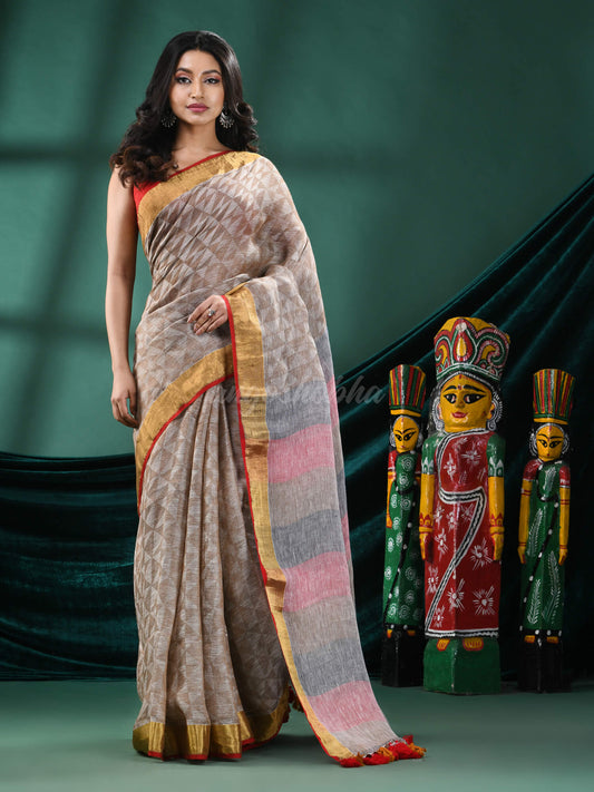 Brown Linen Handloom Saree